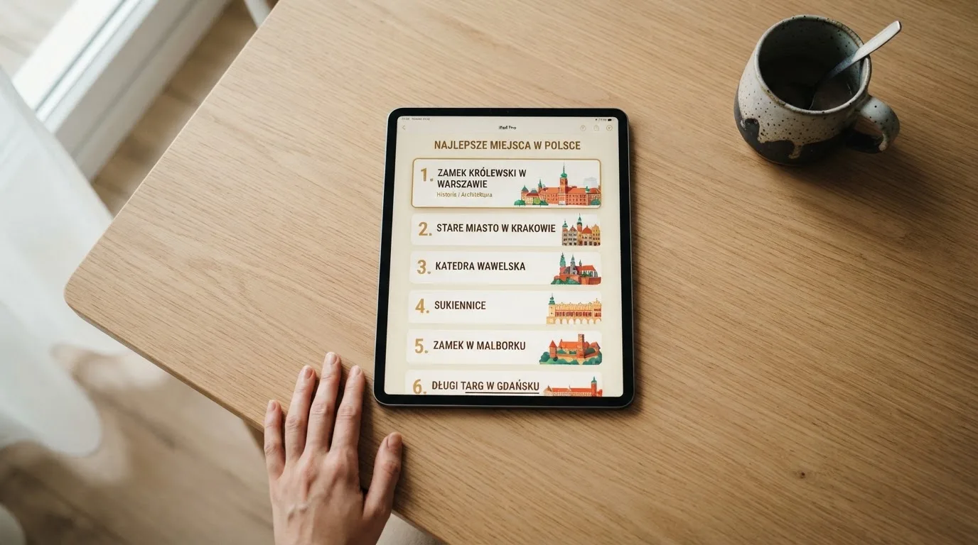 Ranking dziesięciu kart operatorów online ułożonych od najwyżej do najniżej ocenionego na ekranie tabletu.