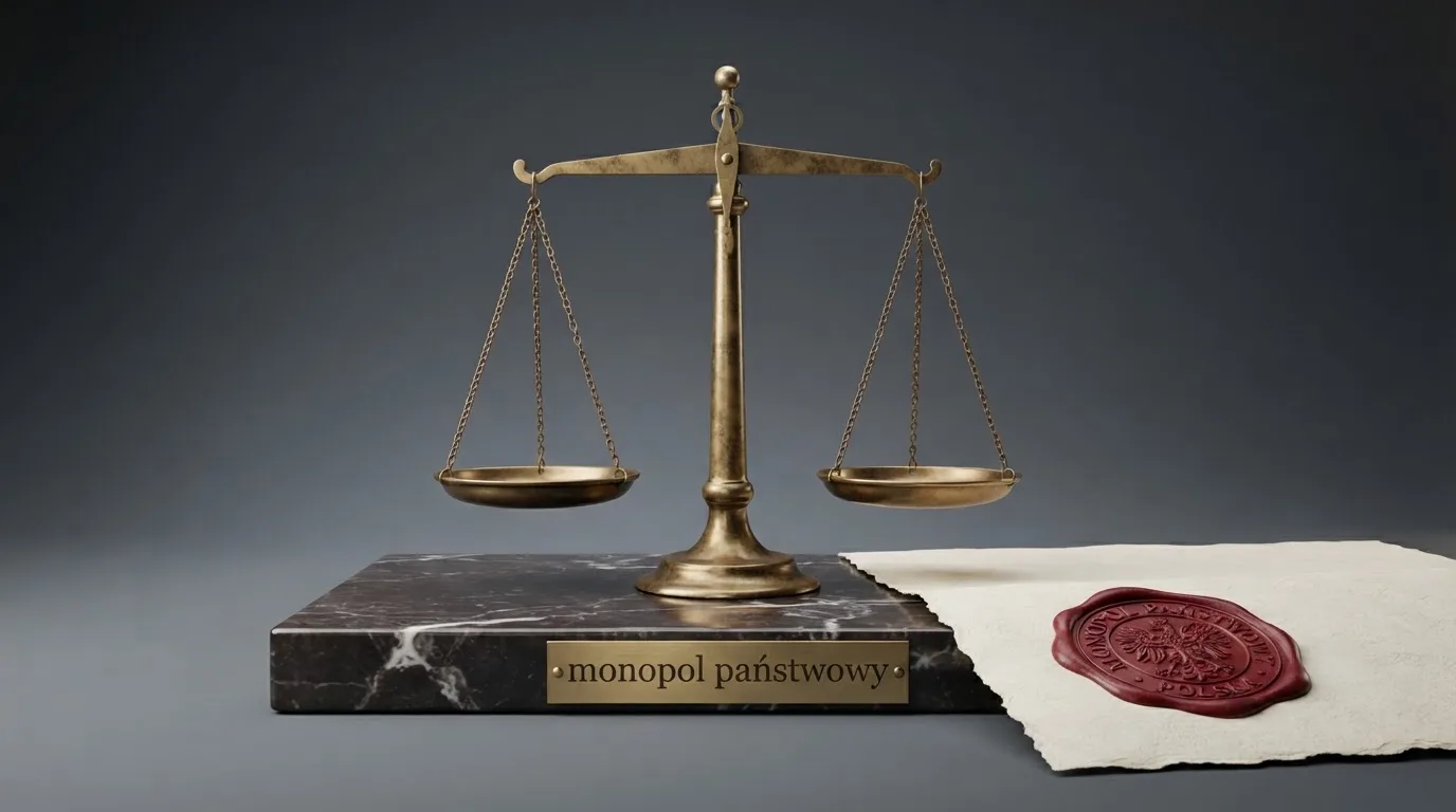 Waga i pieczęć obok napisu o państwowym monopolu na kasyno online