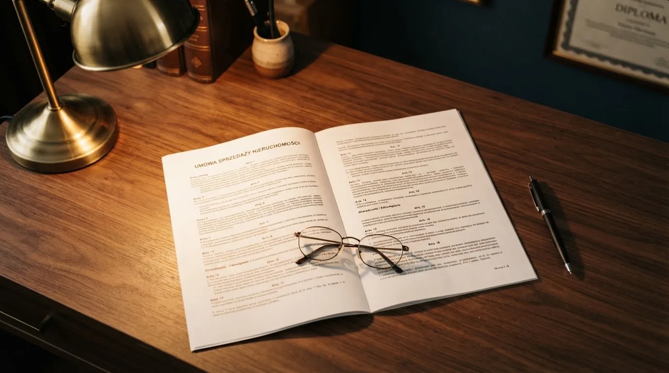 Wydrukowany tekst ustawy o grach hazardowych otwarty na artykule 5, obok okularów i długopisu na biurku