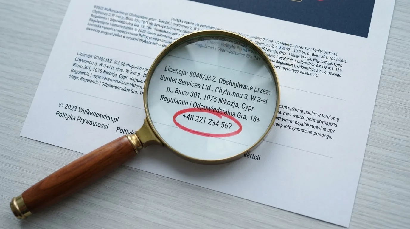 Lupa nad stopką strony kasyna, w której zakreślono na czerwono stary numer licencji z Curaçao